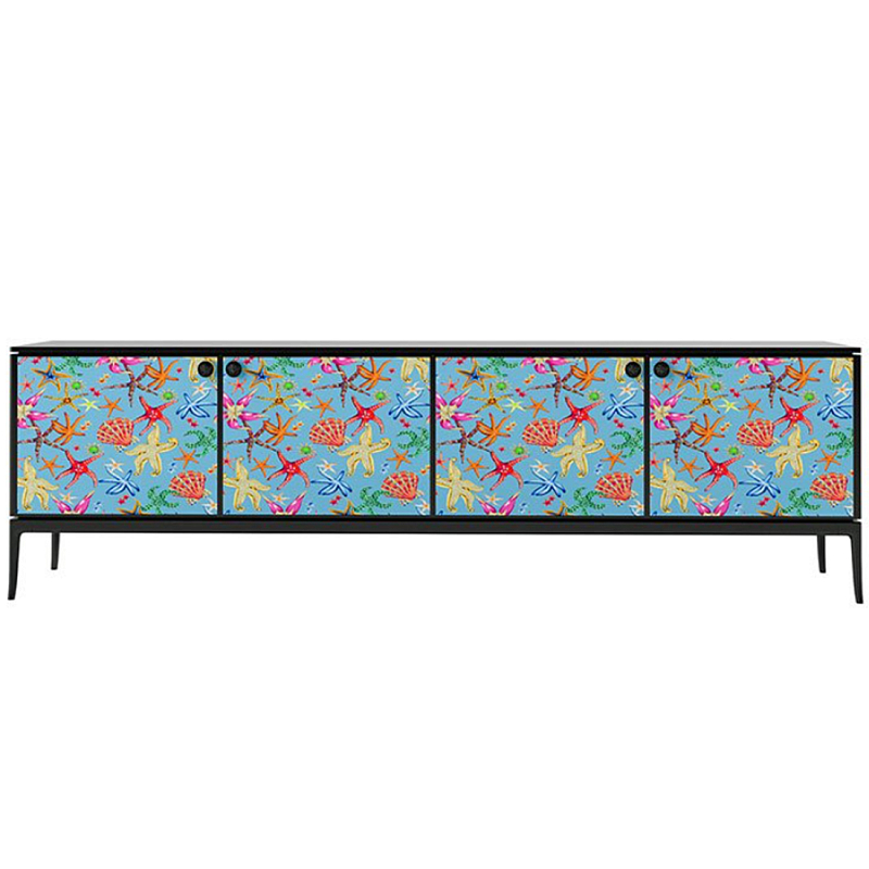 Stiletto Sideboard Blue nautical print Голубой Черный матовый в Твери | Loft Concept 