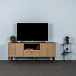 ТВ-тумба бежевая из массива бука с 2-мя дверками и ящиком Wenge Light варинант исполнения - 5 | Loft Concept в Твери