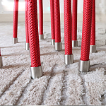 Дизайнерский журнальный стол с круглой прозрачной столешницей и основанием в виде красных металлических тросов Wires варинант исполнения - 3 | Loft Concept в Твери