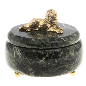 Шкатулка из натурального камня змеевик с фигуркой льва Stone Casket