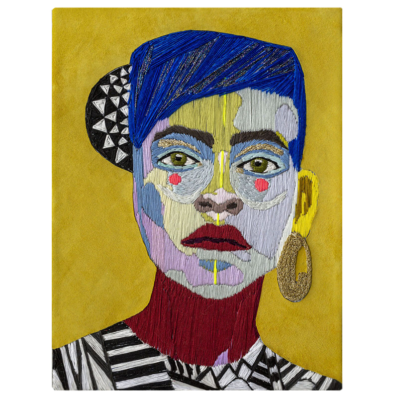 Картина с вышивкой Портрет wall panel People with the yellow ear 1 Синий Желтый в Твери | Loft Concept 