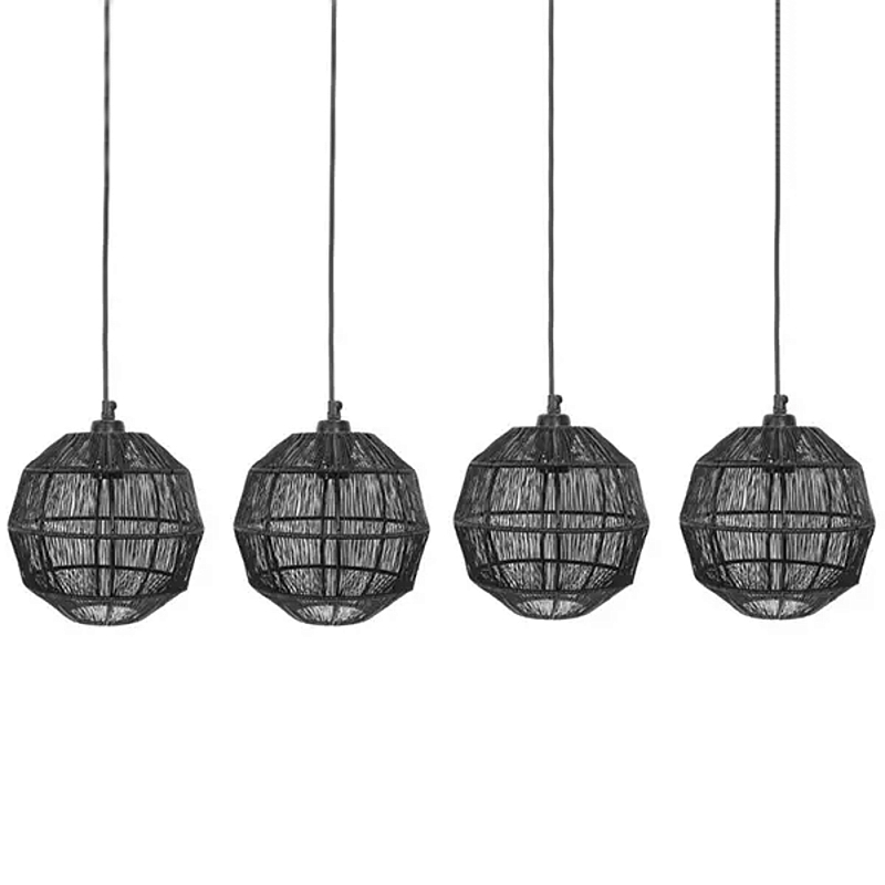 Подвесной светильник с 5-ю плетеными металлическими абажурами Wicker Iron Lamp Черный Подвесной светильник с 5-ю плетеными металлическими абажурами Wicker Iron Lamp Черный в Твери | Loft Concept