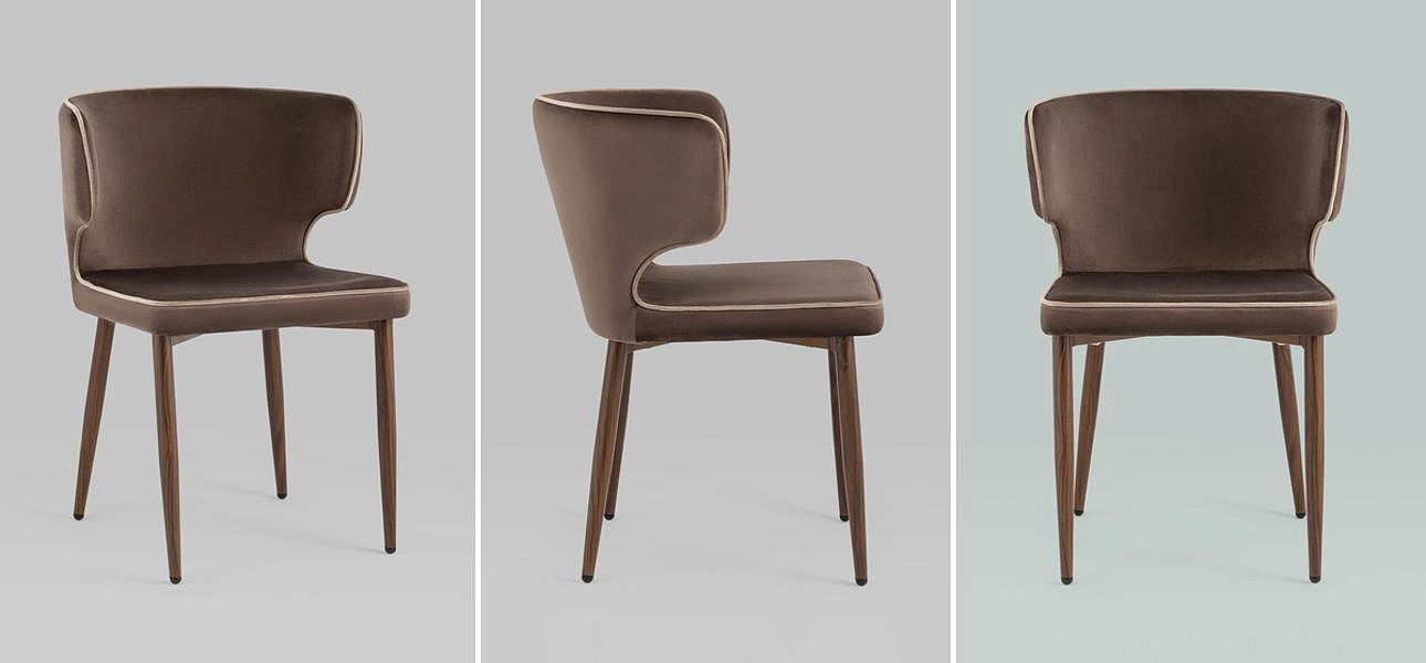 Стул Mateo Chair Коричневый Велюр с Белым Кантом Стул Mateo Chair Коричневый Велюр с Белым Кантом - Loft-Concept в Твери