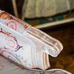 Двухместный диван из массива бука серый с растительным орнаментом Raffael Blue Grey Sofa варинант исполнения - 6 | Loft Concept в Твери