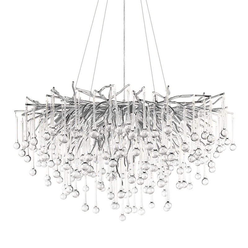 Люстра подвесная с прозрачными стеклянными подвесками в форме капель Диаметр 80 см Droplet Chandelier Прозрачное Стекло Золотой Серебряный в Твери | Loft Concept 