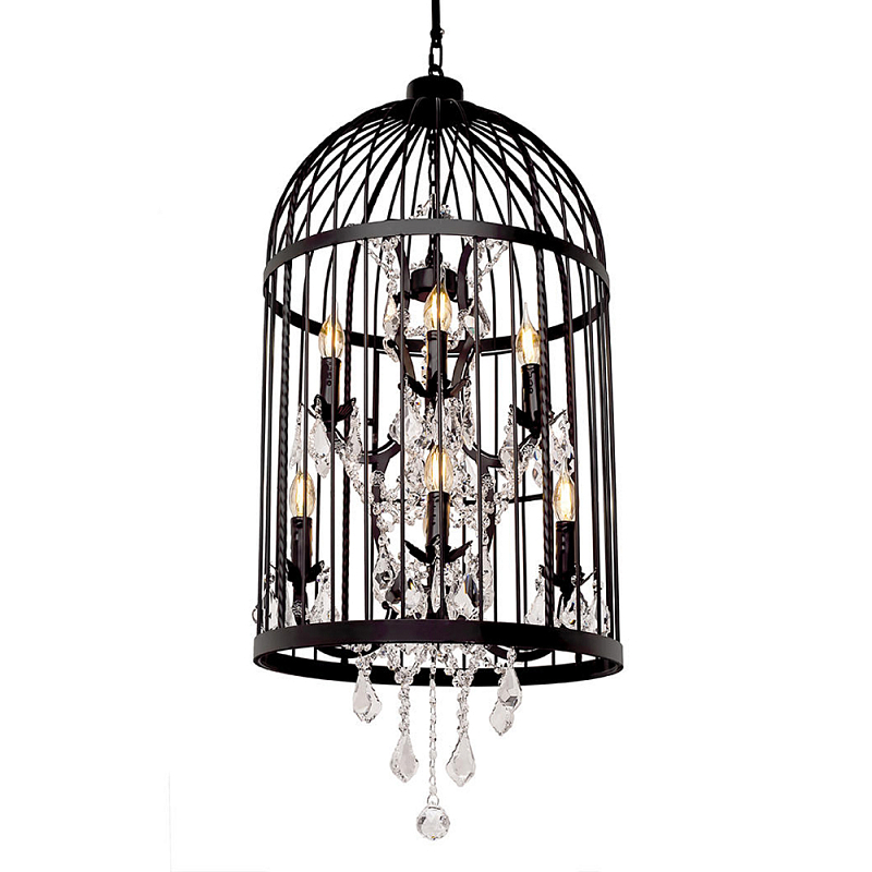 Люстра подвесная в виде клетки с подвесками BIRDCAGE CHANDELIER Черный Прозрачное Стекло Люстра подвесная в виде клетки с подвесками BIRDCAGE CHANDELIER Черный Прозрачное Стекло в Твери | Loft Concept