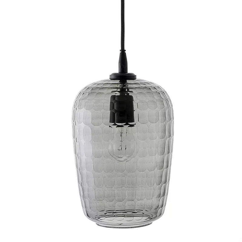 Подвесной светильник с рельефным узором на стеклянном плафоне Lamp with Frozen Glass Effect Серый Черный Подвесной светильник с рельефным узором на стеклянном плафоне Lamp with Frozen Glass Effect Серый Черный в Твери | Loft Concept
