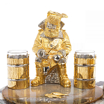 Икорница со стопками с декором "Рыбак с санями" с гравировкой на подставке из натуральных камней Агат Мрамор Decorative Cavair Dishes варинант исполнения - 3 | Loft Concept в Твери