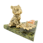 Подсвечник с фигуркой тигра из бронзы и натурального камня змеевик Stone Candlestick варинант исполнения - 1 | Loft Concept в Твери