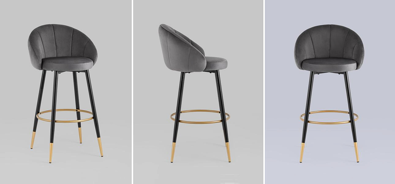Барный Стул Alberto Chair Серый Велюр Барный Стул Alberto Chair Серый Велюр - Loft-Concept в Твери
