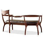 Кушетка с деревянным каркасом и сиденьем из коричневой натуральной кожи Moon Walnut Furniture варинант исполнения - 8 | Loft Concept в Твери