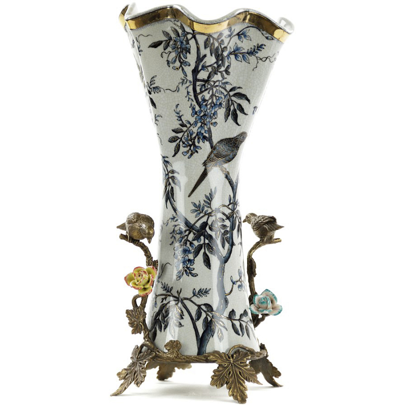 Ваза Blue and Bronze Birds Tall Белый Бронза Синий Ваза Blue and Bronze Birds Tall Белый Бронза Синий в Твери | Loft Concept