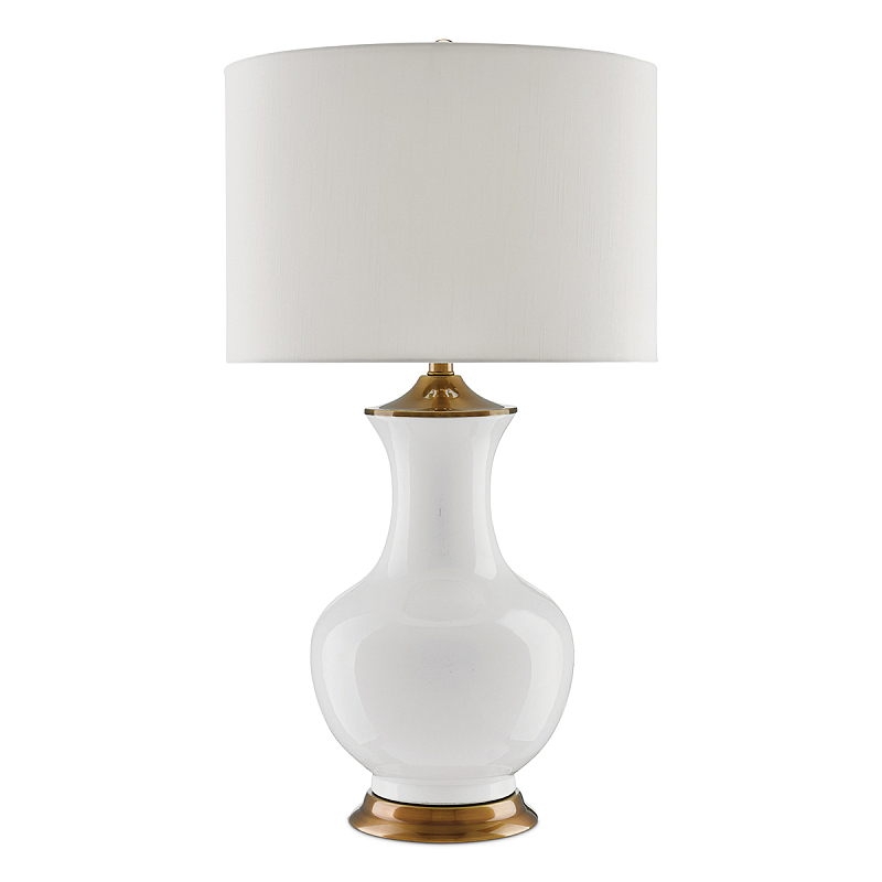 Настольная лампа белого цвета с фарфоровым основанием и латунными акцентами и тканевым абажуром Currey & Company Белый Латунь в Твери | Loft Concept 
