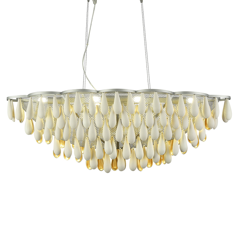 Люстра с подвесками в форме капель на серебристом каркасе Raindrop Белый Золотой Серебряный в Твери | Loft Concept 