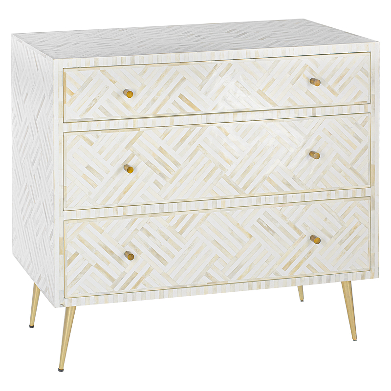 Комод инкрустация костью White Indian Bone Inlay 3 drawer Белый Белый Комод инкрустация костью White Indian Bone Inlay 3 drawer Белый Белый в Твери | Loft Concept