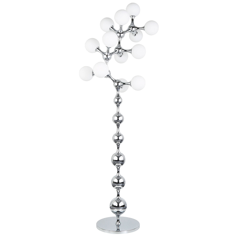 Торшер с плафонами из стеклянных шаров Pearls Suspension Chrome Floor Lamp Хром Белое матовое стекло Торшер с плафонами из стеклянных шаров Pearls Suspension Chrome Floor Lamp Хром Белое матовое стекло в Твери | Loft Concept
