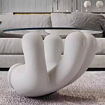 Дизайнерский журнальный стол с круглой прозрачной столешницей на белом фигурном основании Luqak варинант исполнения - 1 | Loft Concept в Твери