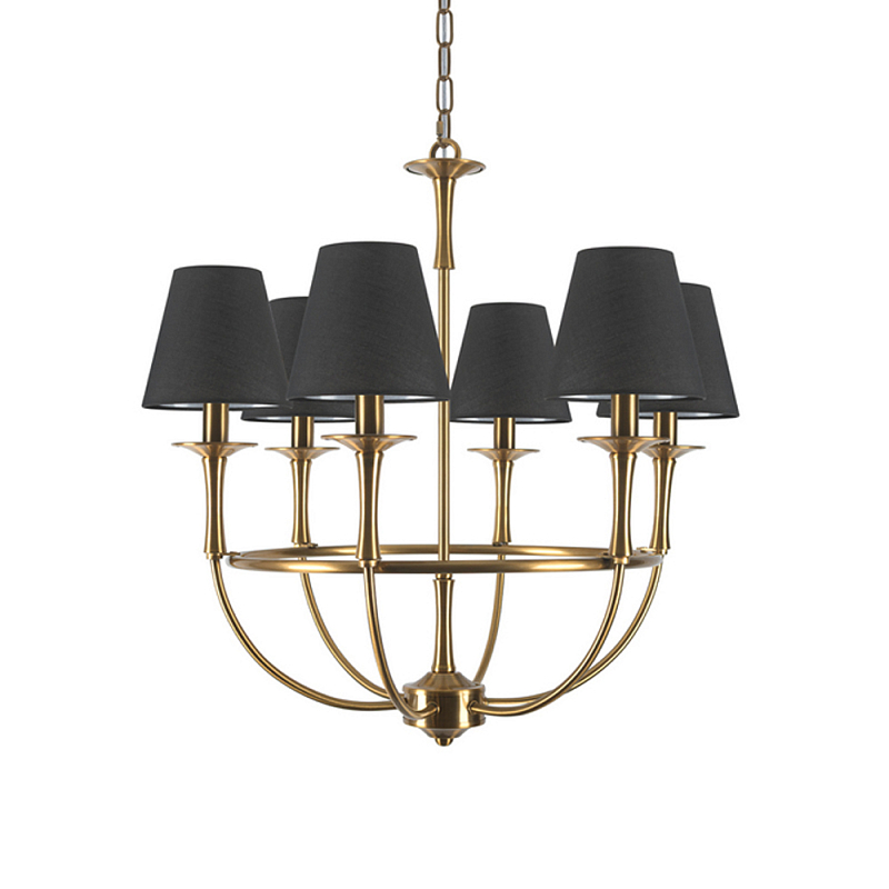 Люстра на металлическом основании бронзового цвета с 6-ю черными конусовидными абажурами Dignity Черный Бронза в Твери | Loft Concept 