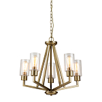 Люстра цвета латунь с 5-ю цилиндрическими плафонами из прозрачного пузырчатого стекла Kichler варинант исполнения - 1 | Loft Concept в Твери