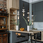 Подвесной светильник с белыми фигурными стеклянными элементами и бронзовыми вставками Высота 100 см Gabriel Scott Luna варинант исполнения - 9 | Loft Concept в Твери