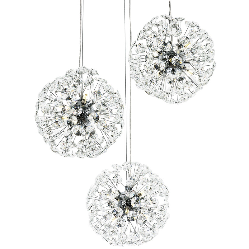 Подвесной светильник с 3-мя плафонами Crystal Dandelions Chrome Hanging Lamp Прозрачный Хром Подвесной светильник с 3-мя плафонами Crystal Dandelions Chrome Hanging Lamp Прозрачный Хром в Твери | Loft Concept