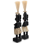 Комплект из 2-х деревянных статуэток Asmat Straw Headdress Statuettes Multicolor варинант исполнения - 4 | Loft Concept в Твери