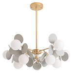Люстра на штанге с 10-ю белым шарообразным плафоном и декоративными металлическими элементами в виде лепестков серого цвета Matisse варинант исполнения - 1 | Loft Concept в Твери