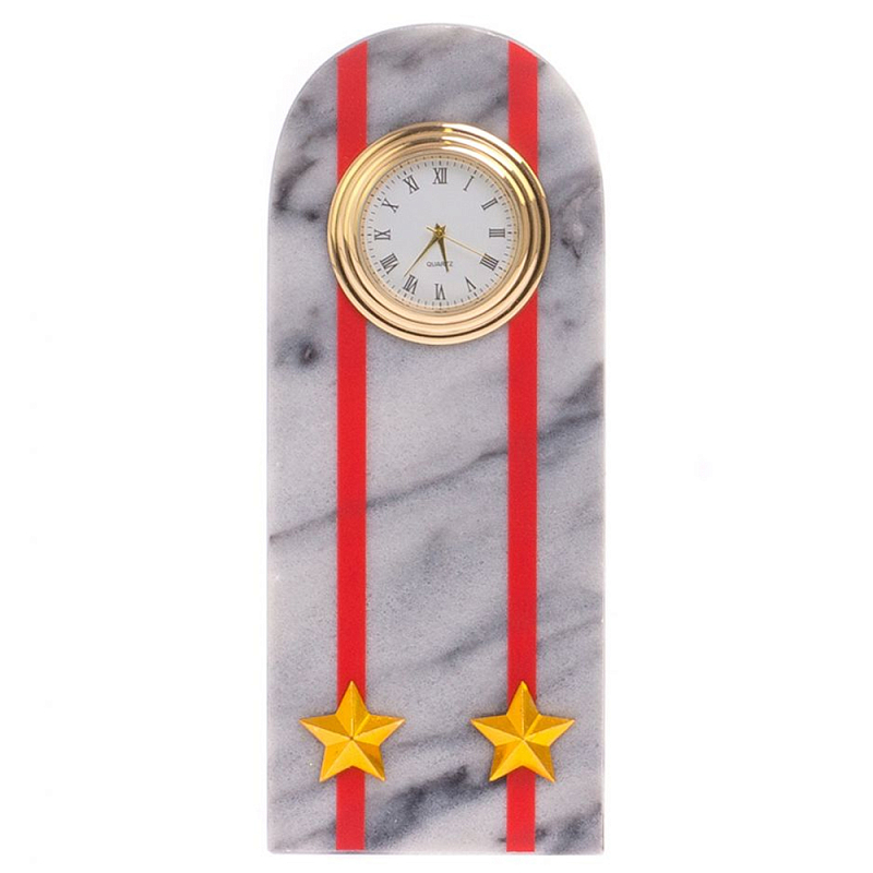 Часы погон МВД подарочные настольные из натурального камня Мрамор Military Clock Белый Мрамор Bianco Красный Золотой Часы погон МВД подарочные настольные из натурального камня Мрамор Military Clock Белый Мрамор Bianco Красный Золотой в Твери | Loft Concept