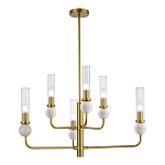 Люстра с 6-ю плафонами в форме стеклянных трубок и мраморных декоративных элементов Montreal варинант исполнения - 1 | Loft Concept в Твери