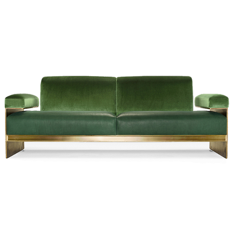 Эксклюзивный Диван в стиле Арт-деко Phoenix с элегантными латунными элементами  Изумрудный Золотой в Твери | Loft Concept 
