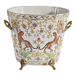 Кашпо с растительным и животным орнаментом на бронзовых ножках Turquoise Blooming Garden варинант исполнения - 1 | Loft Concept в Твери