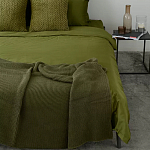 Плед из хлопка жемчужной вязки оливкового цвета Waffle Comfort варинант исполнения - 5 | Loft Concept в Твери