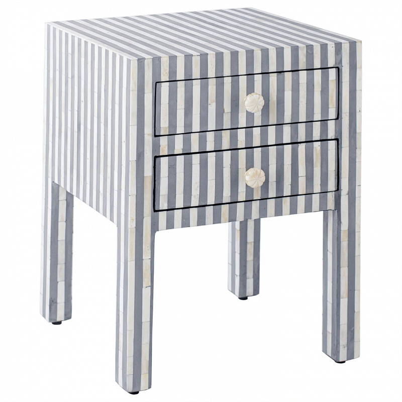 Тумбочка Indian striped Bone Inlay nightstand Белый Серый Тумбочка Indian striped Bone Inlay nightstand Белый Серый в Твери | Loft Concept