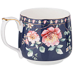 Кружка фарфоровая синяя с цветочным принтом 470 мл Flower Porcelain Collection варинант исполнения - 1 | Loft Concept в Твери