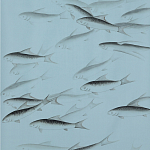 Обои ручная роспись Fishes Original colourway on Duck Egg dyed silk варинант исполнения - 1 | Loft Concept в Твери