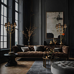 Торшер с металлическим основанием бронзового цвета с черными конусовидными абажурами Dignity варинант исполнения - 5 | Loft Concept в Твери