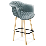 Барный стул со спинкой и мягкой обивкой с ромбами на 4-х деревянных ножках Голубой Велюр Ava Charm варинант исполнения - 1 | Loft Concept в Твери