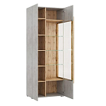 Шкаф-витрина с фасадом цвета серый бетон и стеклянными дверками Grace of Furniture варинант исполнения - 3 | Loft Concept в Твери