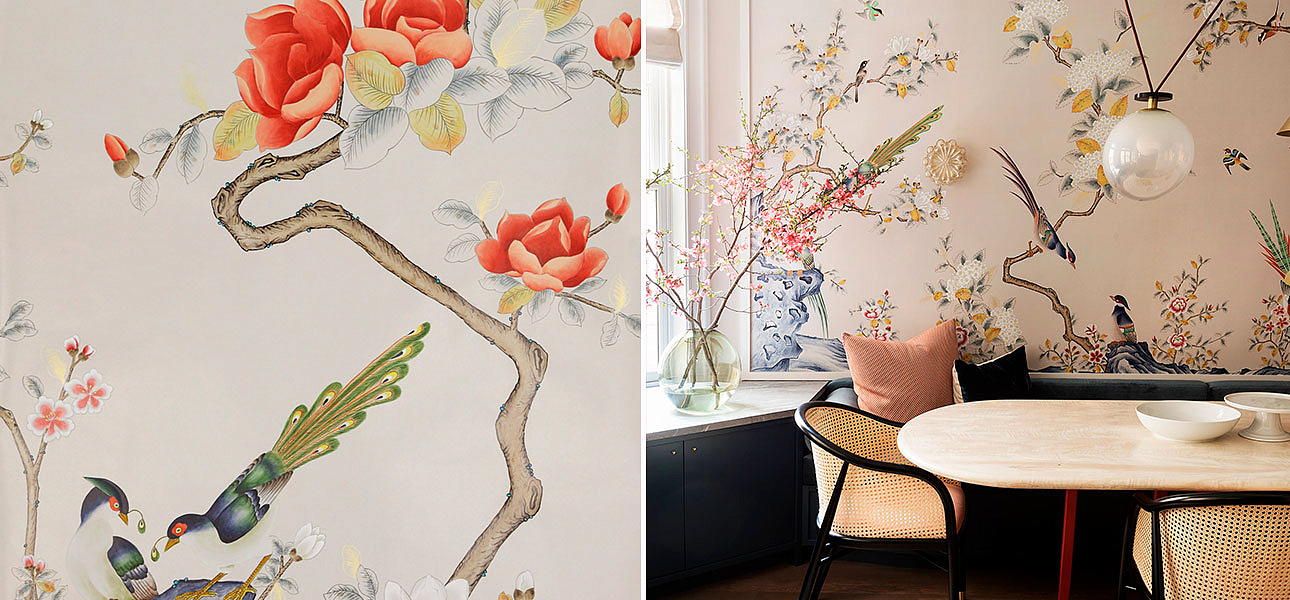 Обои ручная роспись Japanese Garden Colourway SC-252 on grey dyed paper - Loft-Concept в Твери