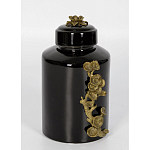 Банка с крышкой из фарфора с бронзовым цветочным элементом Eden Garden варинант исполнения - 2 | Loft Concept в Твери