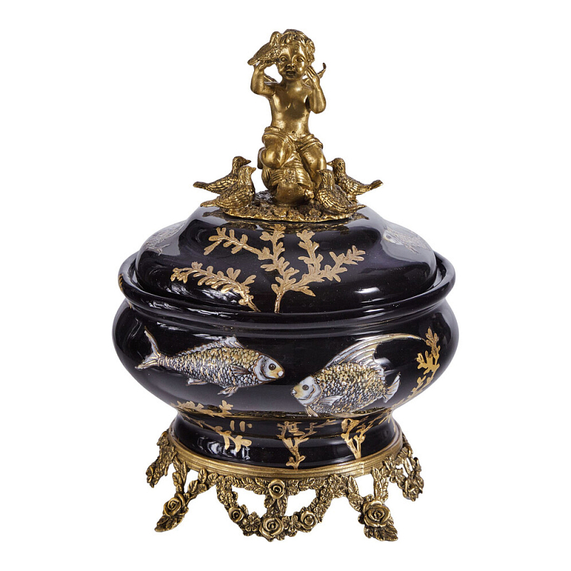 Шкатулка черного цвета с бронзовым ангелом Eden Garden Черный Бронза в Твери | Loft Concept 