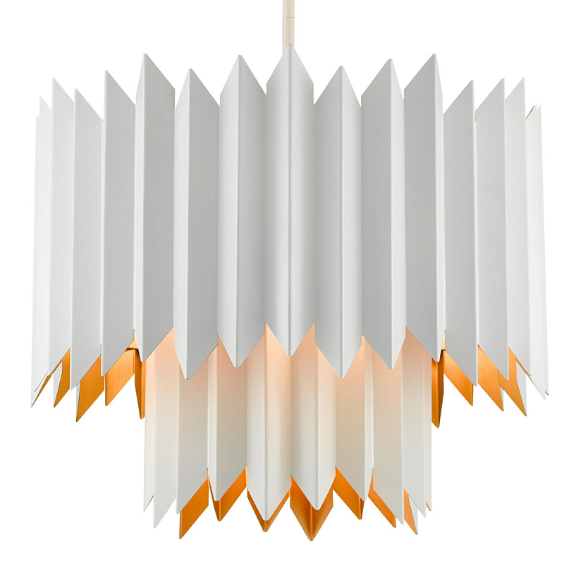 Люстра белая с гофрированным двойным абажуром Corrugated Double Lampshade Золотой Белый Люстра белая с гофрированным двойным абажуром Corrugated Double Lampshade Золотой Белый в Твери | Loft Concept