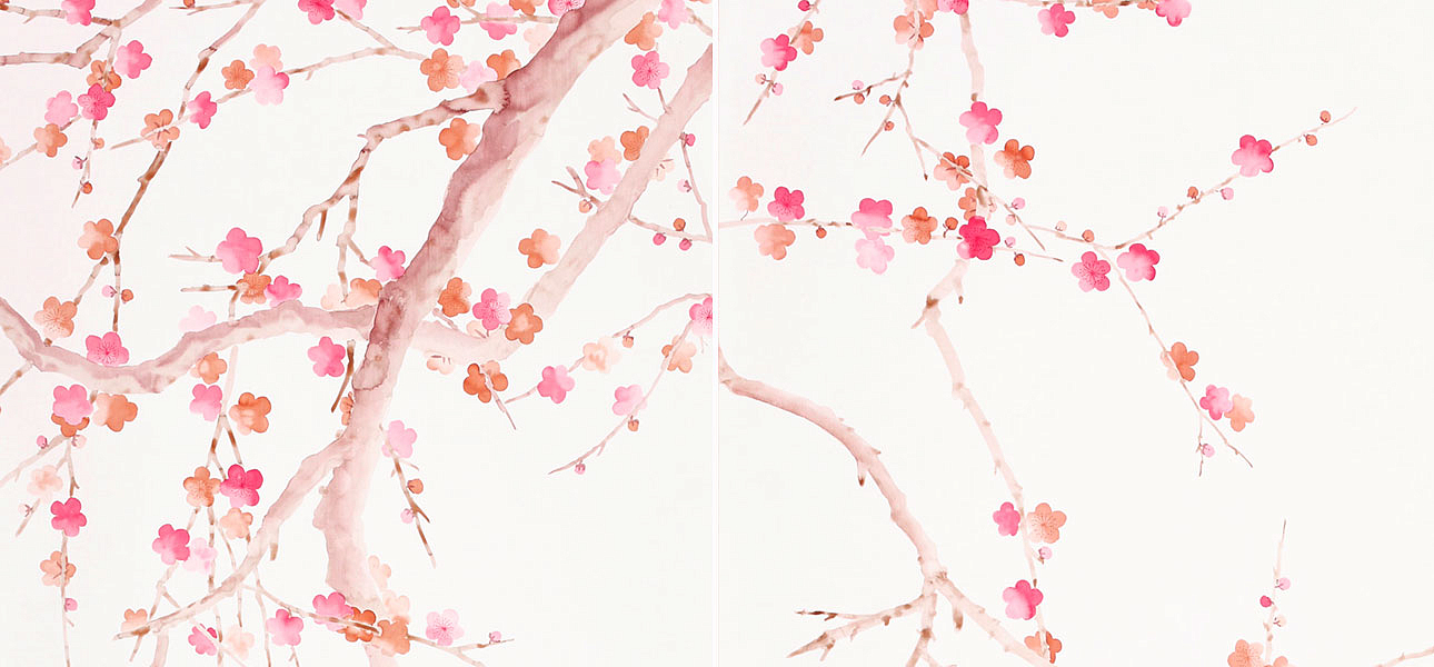 Обои ручная роспись Plum Blossom Bleached on Bleached White dyed silk Обои ручная роспись Plum Blossom Bleached on Bleached White dyed silk - Loft-Concept в Твери