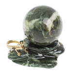 Шар с декором в виде бронзовой ящерицы на подставке из натурального камня Змеевик Natural Stone Spheres 4.5 см варинант исполнения - 1 | Loft Concept в Твери