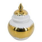 Ваза белая с крышкой и золотистыми фрагментами 24 см Chinoiserie Ceramics варинант исполнения - 1 | Loft Concept в Твери