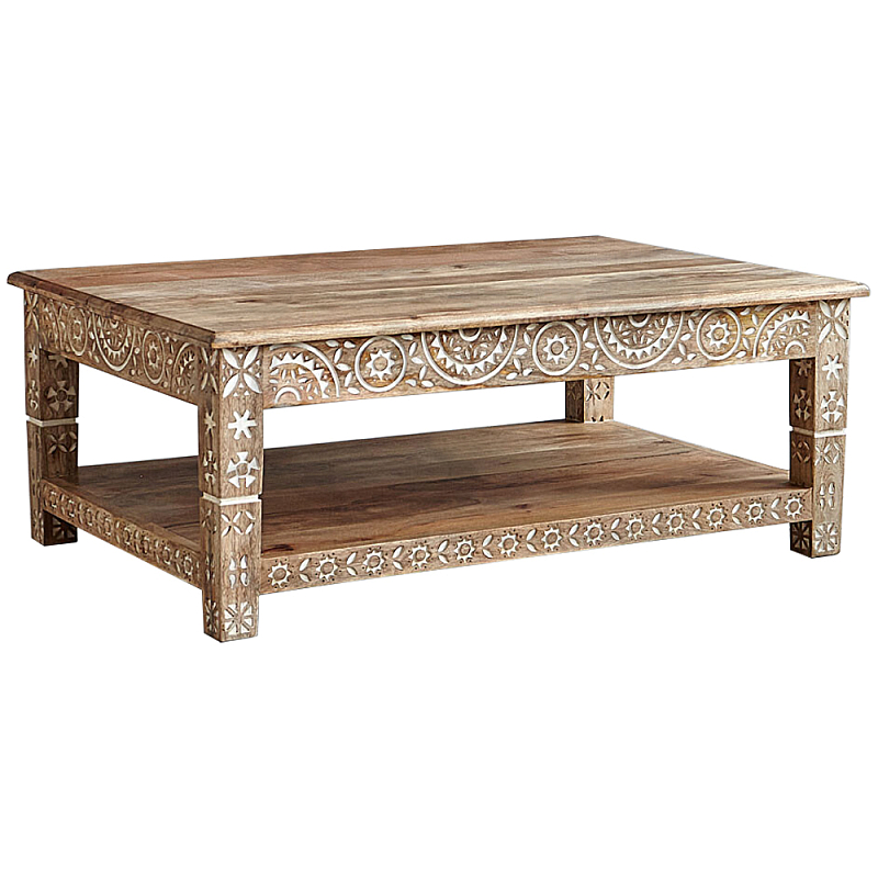 Журнальный стол из массива манго с резьбой Agota Coffee Table Древесина Белый Журнальный стол из массива манго с резьбой Agota Coffee Table Древесина Белый в Твери | Loft Concept
