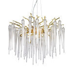 Люстра золотого цвета с декоративными ветками и длинными прозрачными стеклянными подвесами в форме сосулек Droplet Chandelier варинант исполнения - 1 | Loft Concept в Твери
