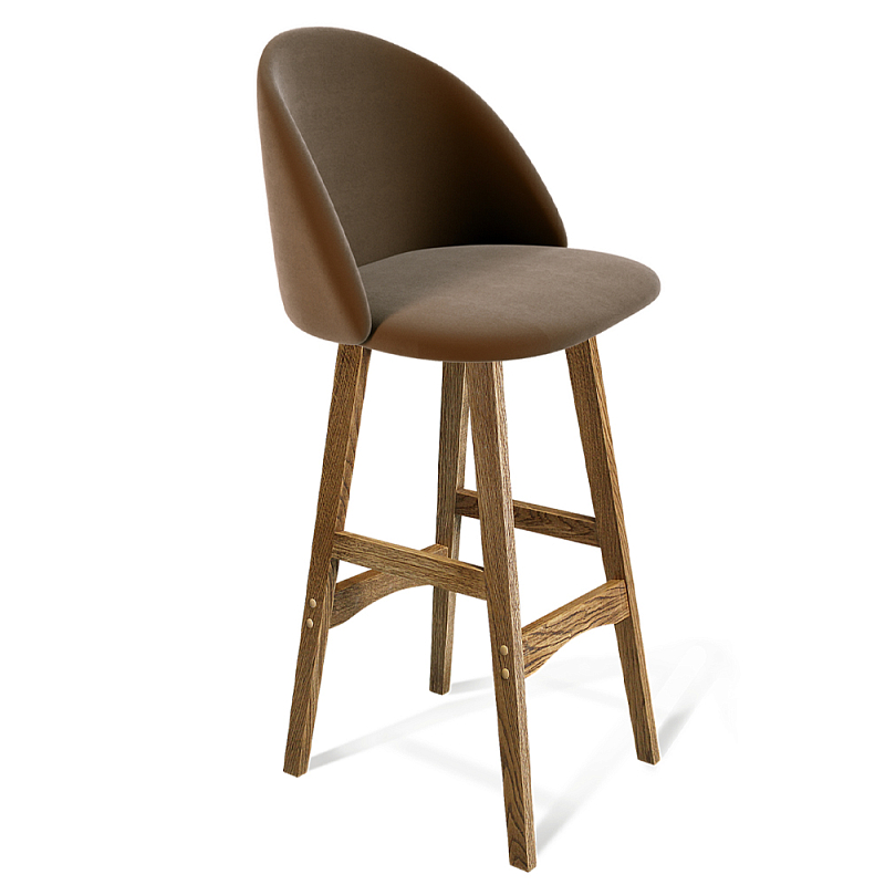 Барный стул со спинкой на 4-х деревянных ножках Коричневый Велюр Vendramin Chair Коричневый Барный стул со спинкой на 4-х деревянных ножках Коричневый Велюр Vendramin Chair Коричневый в Твери | Loft Concept