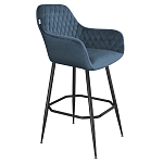 Барный стул со спинкой и подлокотниками на 4-х металлических ножках Douglas Rhombus Синий Велюр варинант исполнения - 1 | Loft Concept в Твери
