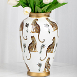 Ваза белая овальная с рисунком леопардов и золотыми акцентами LEOPARD Collection варинант исполнения - 2 | Loft Concept в Твери